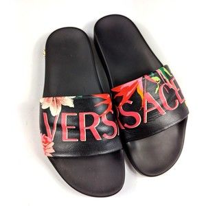 VERSACE Floralmania Print Leather Pool Slide Sandals Size 40 / US 10